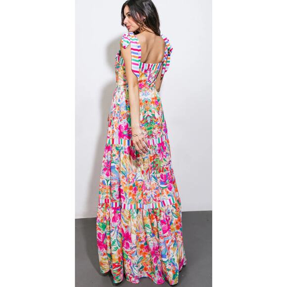 Flying Tomato Paradise Beach Mix Print Maxi Dress Beach Coastal Vacation S New - Picture 6 of 13